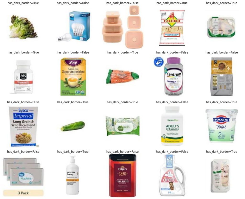Sample grocery product images from the Supermarket Product Images dataset, showing packaged food items across multiple retail categories.